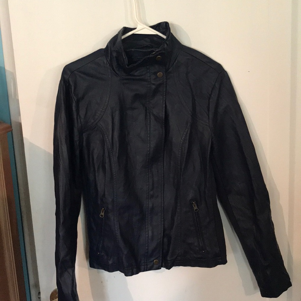 Blue pleather moto jacket
